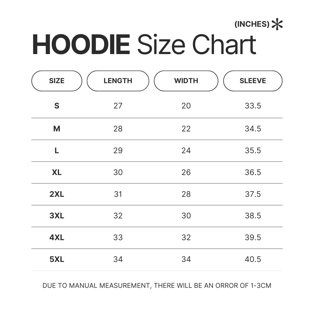 Hoodie Size Chart - Moriarty The Patriot Store