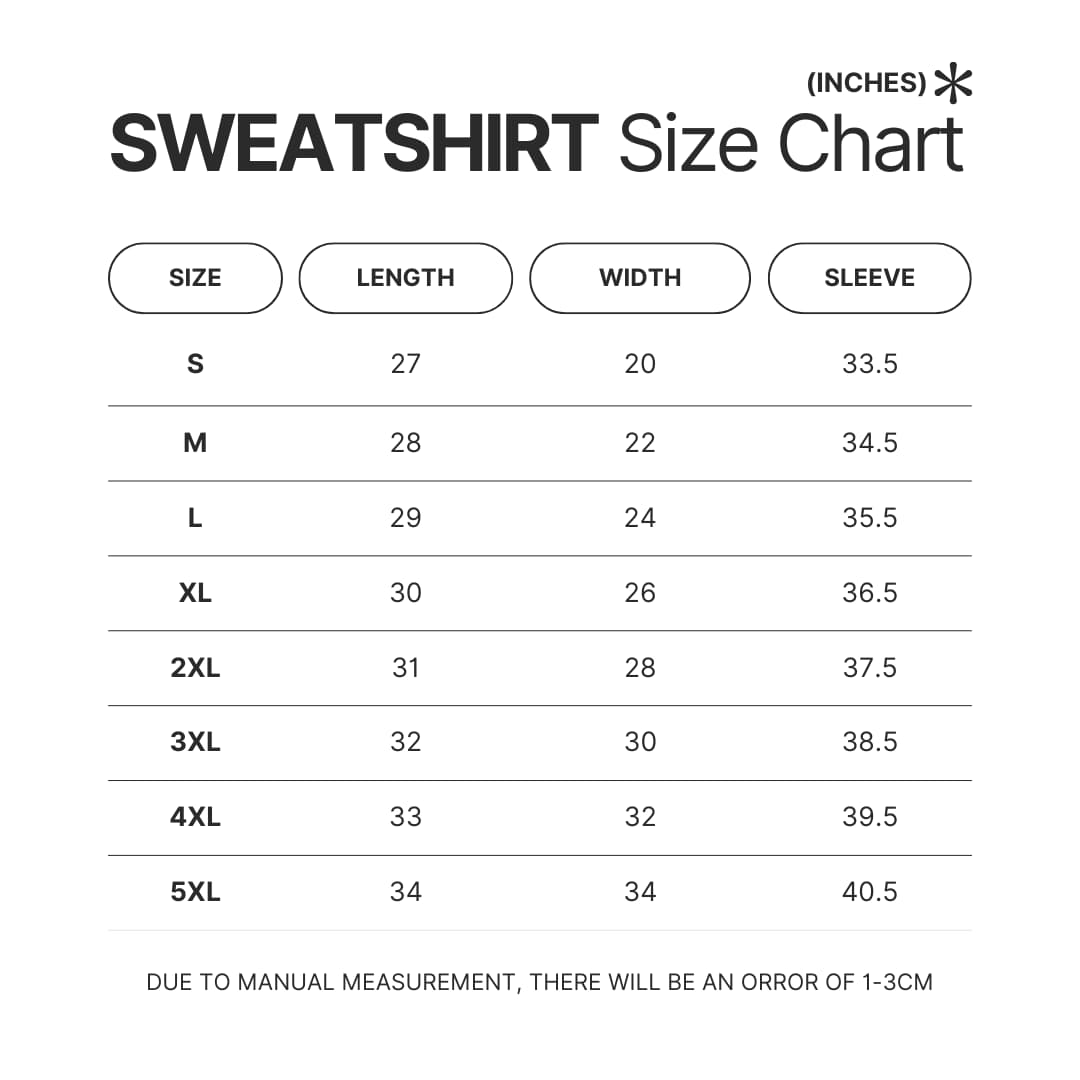 Sweatshirt Size Chart - Moriarty The Patriot Store