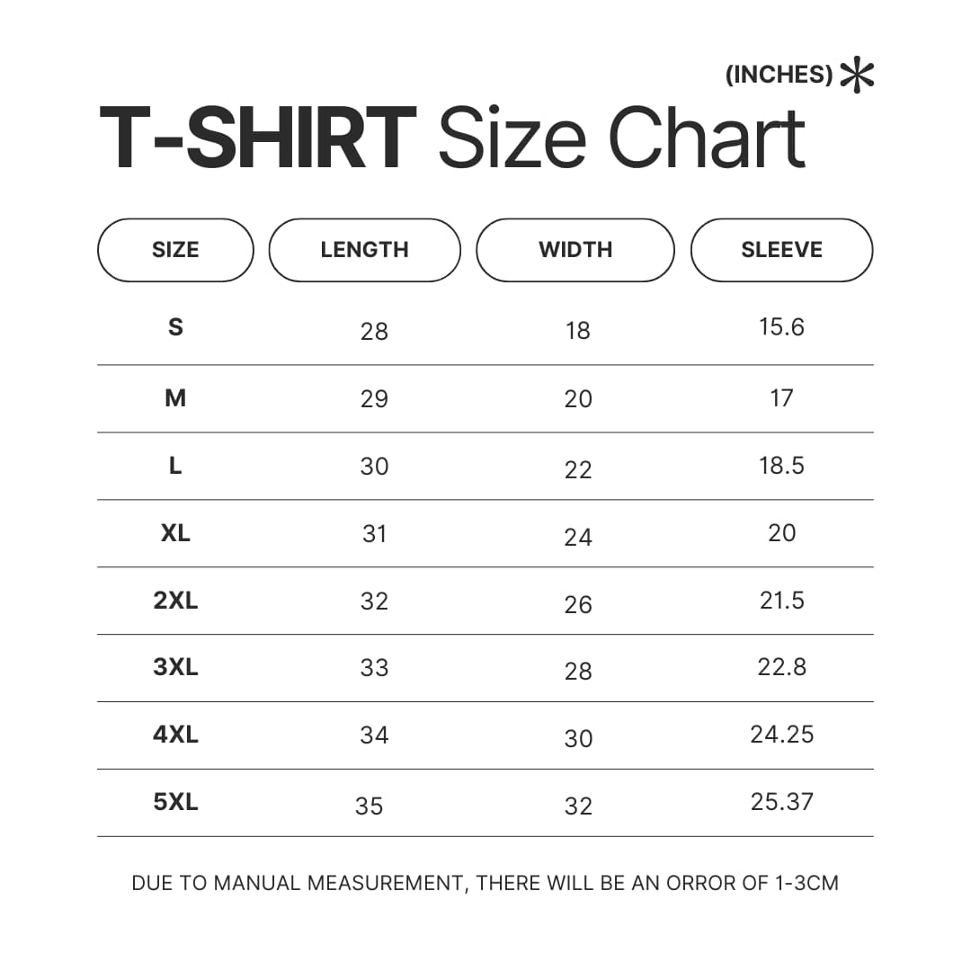 T shirt Size Chart - Moriarty The Patriot Store